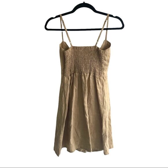 FAITHFULL THE BRAND Linen Sleeveless Button Front Mini Dress Camel M - Picture 3 of 12